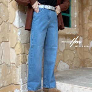 بنطلون جينز حزام وايد ليج